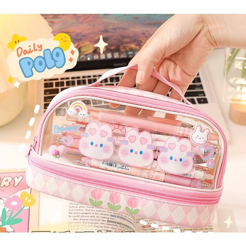 Sanrio Túi Đựng Bút / Mỹ Phẩm Mymelody Kuromi Cinnamoroll Nhiều Ngăn Sức Chứa Lớn Họa Tiết Sọc Caro Đơn Giản Thích Hợp Làm Quà Tặng Cho Học Sinh