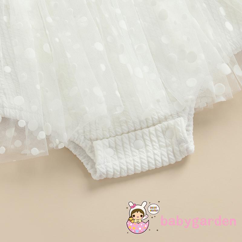 Bộ áo liền quần tay dài phối lưới họa tiết chấm bi dễ thương cho bé gái