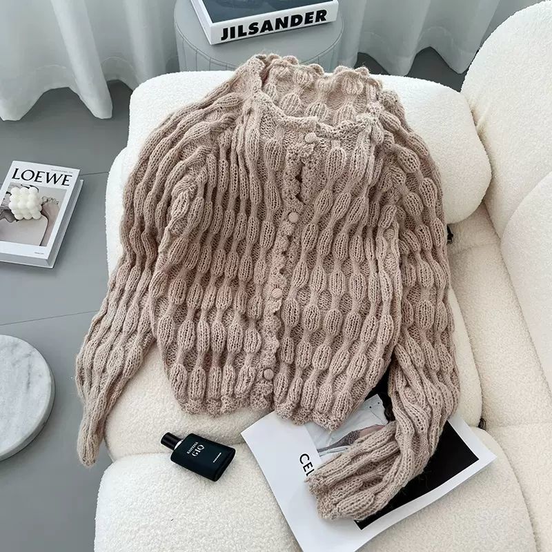Hàng Mới Về Áo Khoác cardigan Dệt Kim Ba Chiều Dáng Rộng Nhẹ Nhàng Phong Cách Thu Đông Mới Cho Nữ