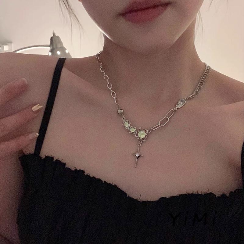 Vòng cổ Xương Cá Phong Cách Hip hop Đính Đá Mặt Trăng Thiết Kế Ngọt Ngào Niche Cho Nữ