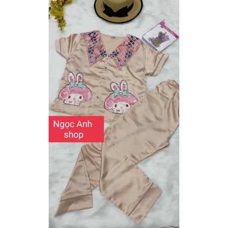 Bộ satin tiểu thư tay ngắn quần dài