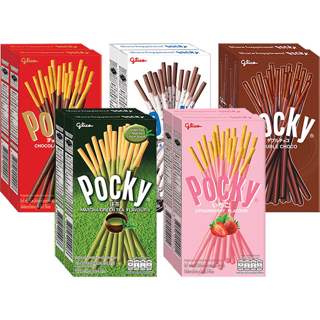 Bánh Que Pocky Vị Dâu Socola Trà Xanh Và Cookie Hộp 40G