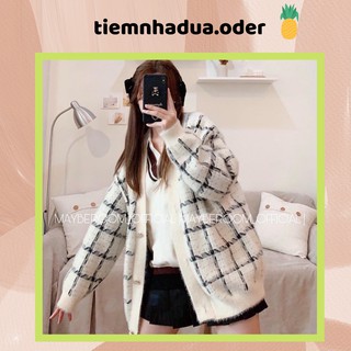 Áo khoác cardigan len kẻ lông thỏ mềm mịn hot 2022