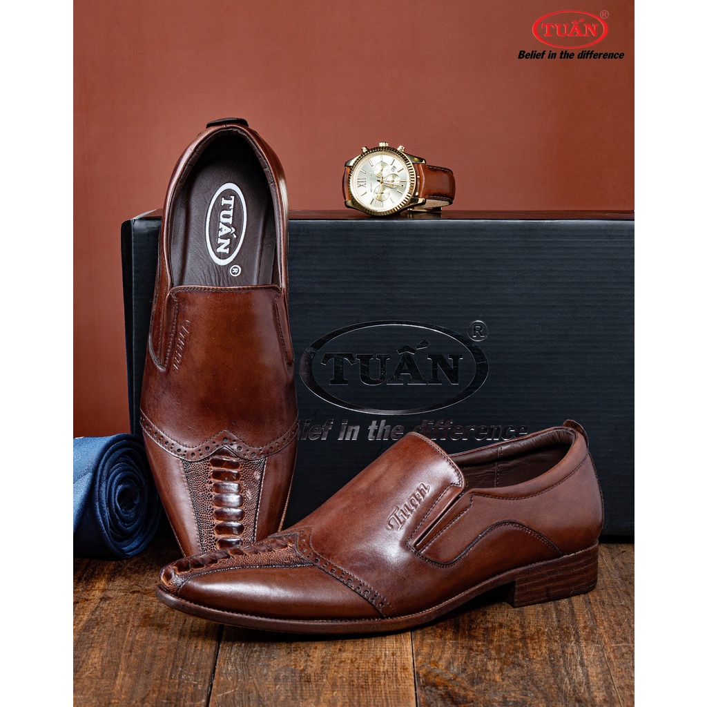 Giày nam cao cấp da Đà Điểu đế DA khâu thủ công Handmade thương hiệu Tuấn GXHU-47L