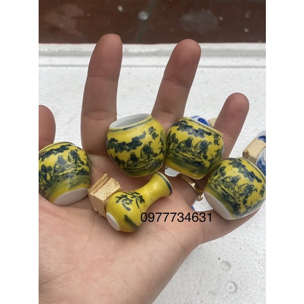 Bộ 5 chiếc cóng sứ tai tre đục triện phụ kiện lồng chim vành khuyên, hút mật ốc mít giá rẻ