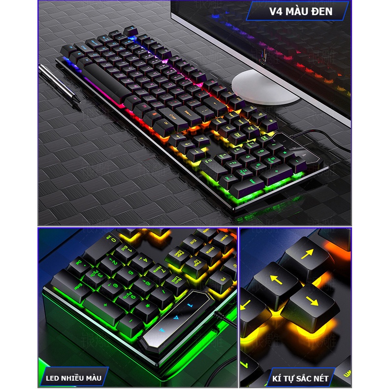 bàn phím giả cơ tặng kèm chuột - v4 v5 pro -  Bàn phím gaming siêu mượt có led 7 màu , chuyên game , máy tính , laptop