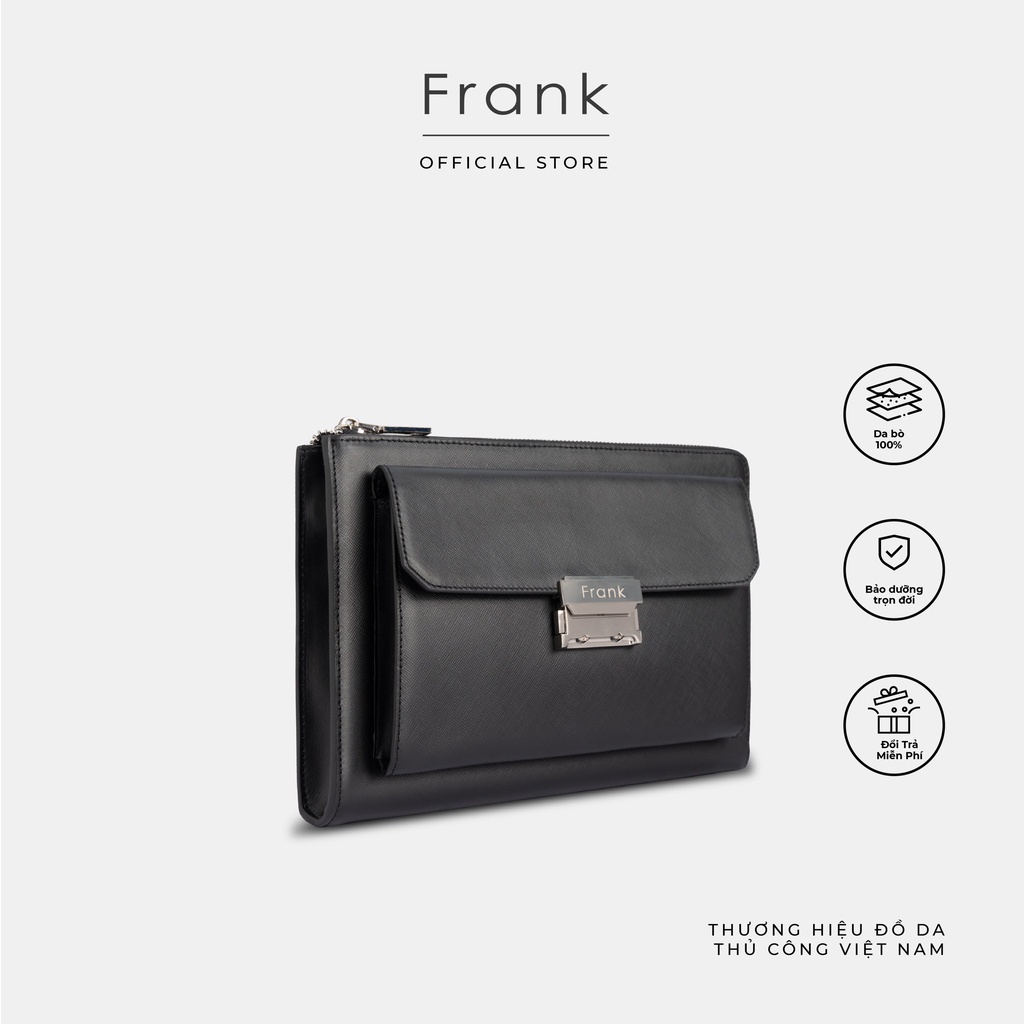 Túi Clutch Cầm Tay Nam Da Bò Saffiano Cao Cấp FRANK Philippe Pouch Clutch Nhiều Ngăn Sang Trọng Tiện Dụng