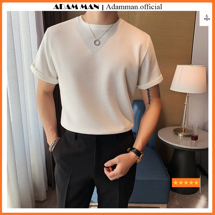 Áo thun nam tay ngắn cổ tròn chất thun cotton tổ ong co giãn 4 chiều phong cách Hàn Quốc - Adamman