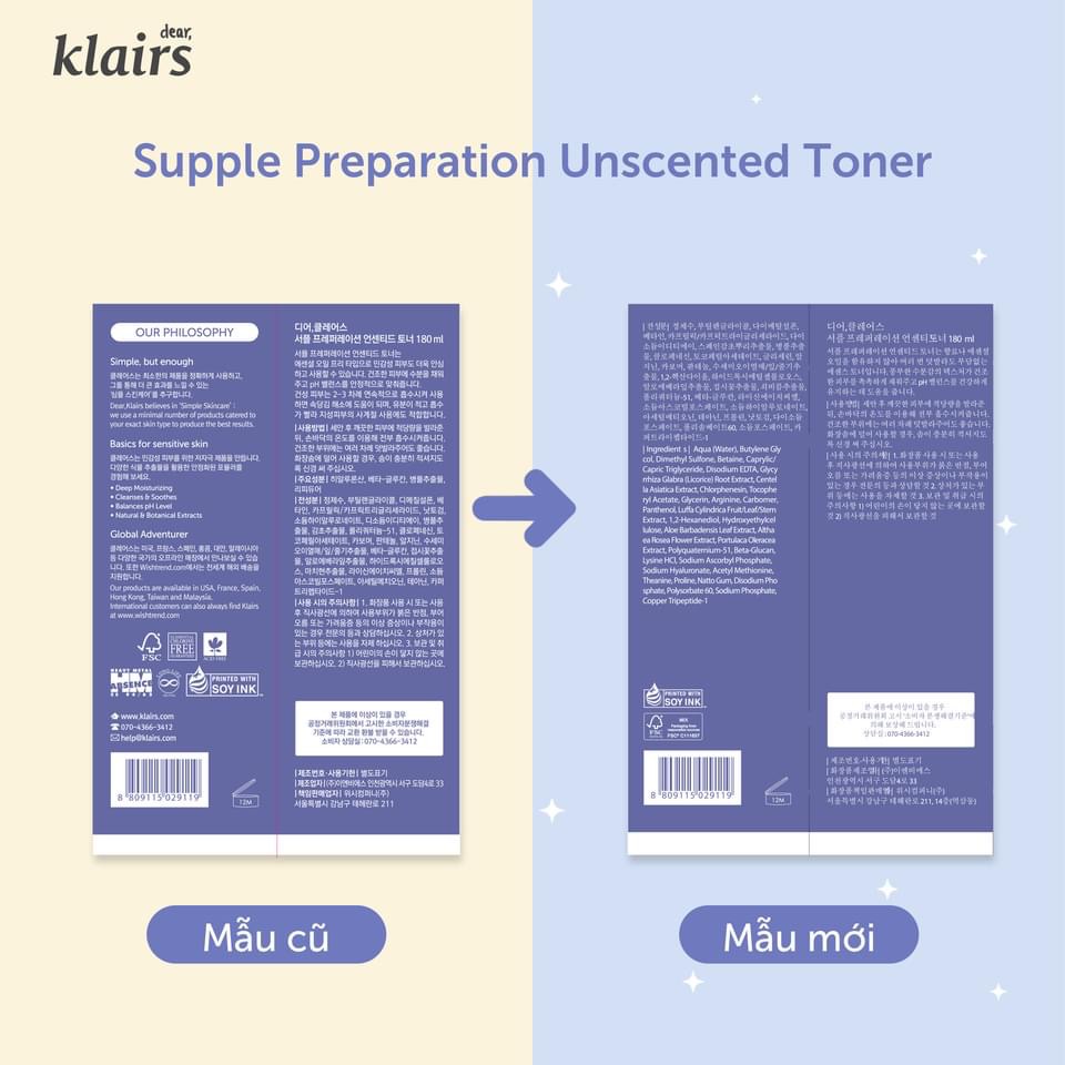 COMBO Nước Hoa Hồng Klairs Unscented 180ml + Kem Dưỡng Klairs Midnight Blue Calming 60ml | WebRaoVat - webraovat.net.vn