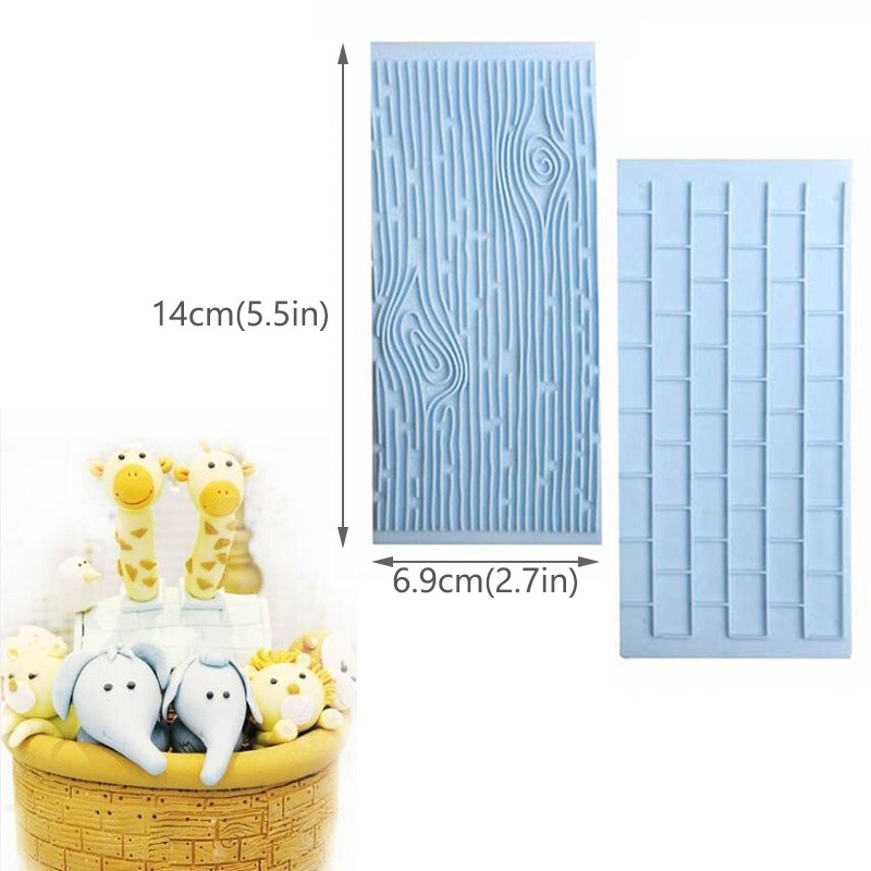 Set 2 khuôn silicon dập họa tiết vân gỗ và tường gạch trang trí bánh