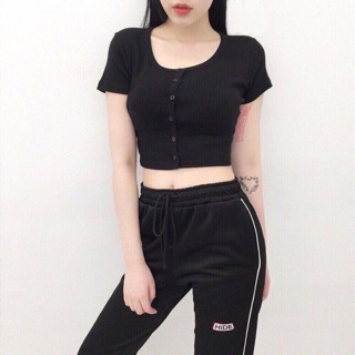 Croptop Gân Gài Nút (Ảnh Thật)