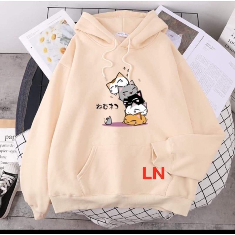 Áo hoodie năm chú mèo chồng lên nhau LN11, Áo nỉ Unisex from rộng, Chất nỉ ấm mặc không xù, thiết kế phong cách - MODY
