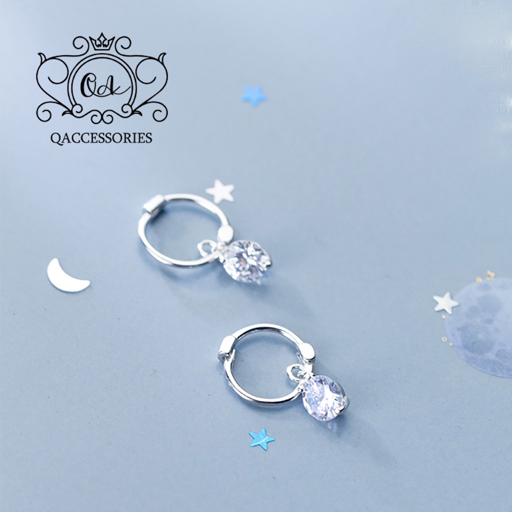 Khuyên tai bạc 925 mặt đá tròn trẻ em bông nữ S925 HOOP Silver Earrings QA SILVER EA210205