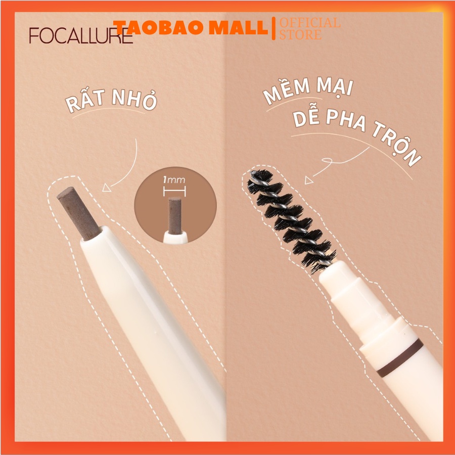 Chì kẻ lông mày FOCALLURE chống nước bền màu thiết kế đầu tròn và tam giác hỗ trợ trang điểm tiện dụng và dễ dàng 0.1g