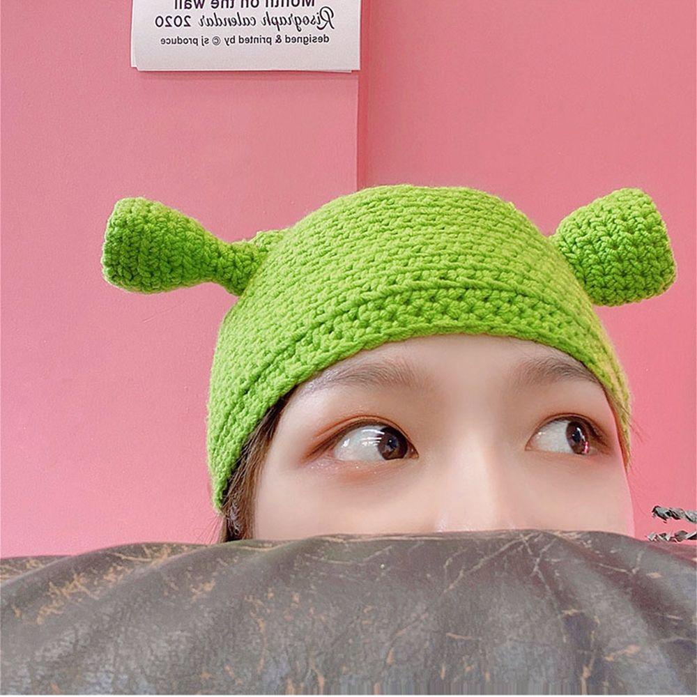 Mũ Len Beanie Dệt Kim Đính Tai Dài Màu Xanh Lá Cây Ogre Shrek Đơn Giản Giáng Sinh Cho Nữ