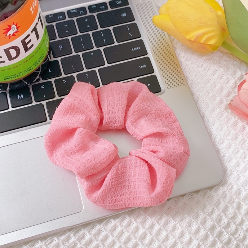 Dây buộc tóc Scrunchies vải đũi xốp trơn nhiều màu phong cách hàn quốc cho nữ