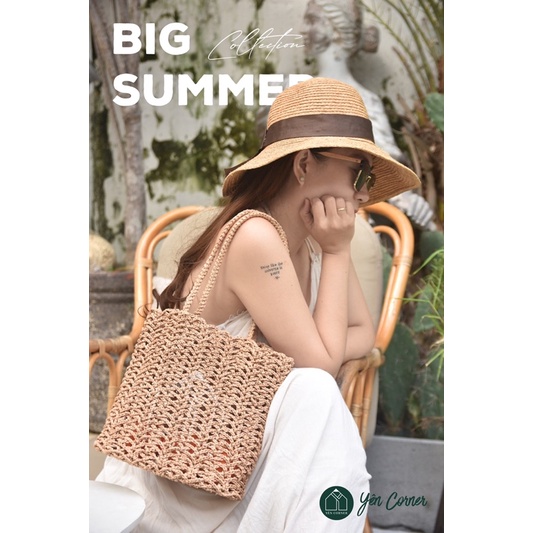 túi xách handmade WAVE - chất liệu cọ Raffia nhập,thiết kế cho mùa hè và đi biển. Yên corner
