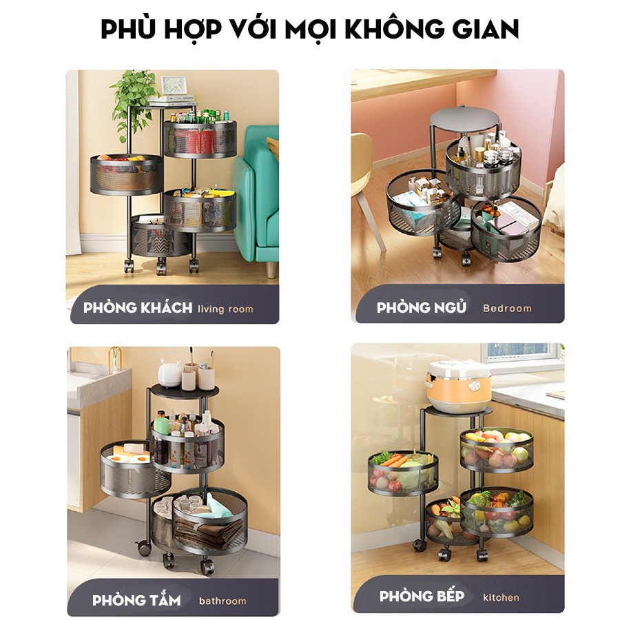 kệ bếp đa năng , kệ xoay tròn nhà bếp đựng rau củ quả có bánh xe 3 4 5 tầng chắc chắn tiện lợi thông minh