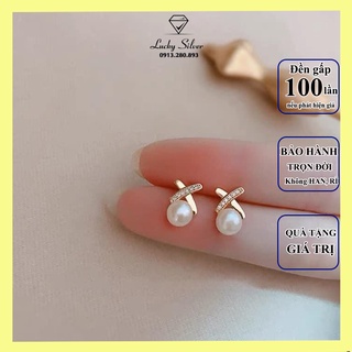 Bông tai bạc nữ chữ xo ngọc trai nhân tạo | khuyên tai bạc ta s99, s925 | lucky silver 93