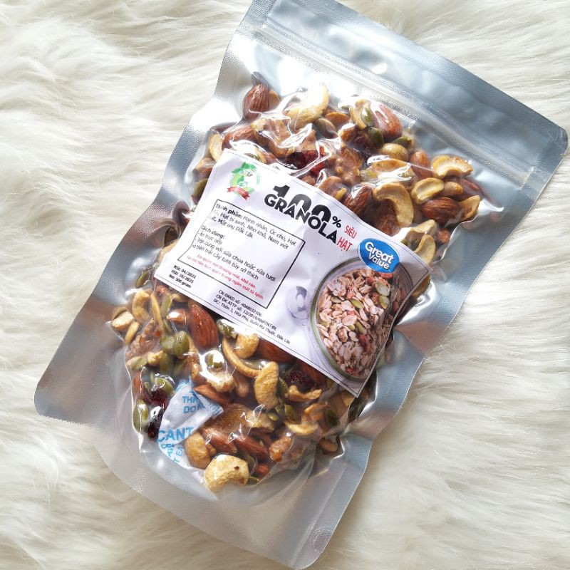 500Gram GRANOLA 100% HẠT (KHÔNG YẾN MẠCH) (NGŨ CỐC NGUYÊN HẠT, HẠNH NHÂN, HẠT ĐIỀU, ÓC CHÓ, HẠT BÍ, KHÔNG MACCA, MAC CA