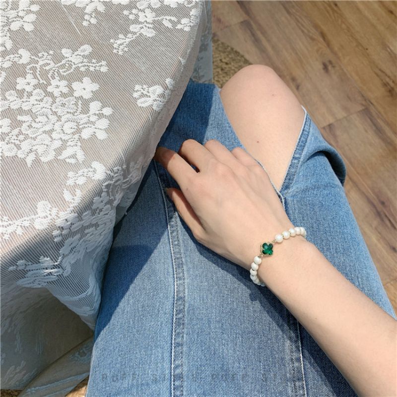 Vòng nay nữ - Lắc tay nữ ngọc trai nhân tạo, cỏ 4 lá may mắn, bình an Vườn Trang Sức VT0112