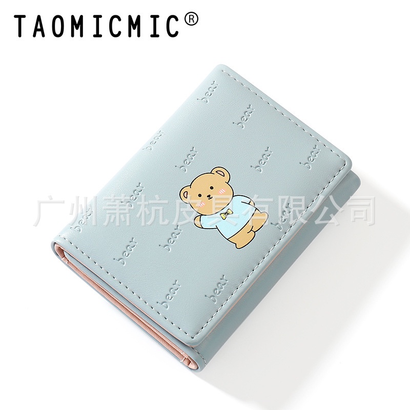 Ví Ngắn Gập Ba Thiết Kế Đơn Giản Họa Tiết Gấu Hoạt Hình Đáng Yêu Thời Trang Cho Nữ