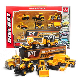 Xe mô hình sắt Container chở 6 xe công trình bằng sắt