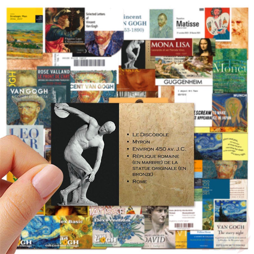 Set 50 miếng dán trang trí laptop/ván trượt/va li họa tiết những bức tranh nổi tiếng độc đáo
