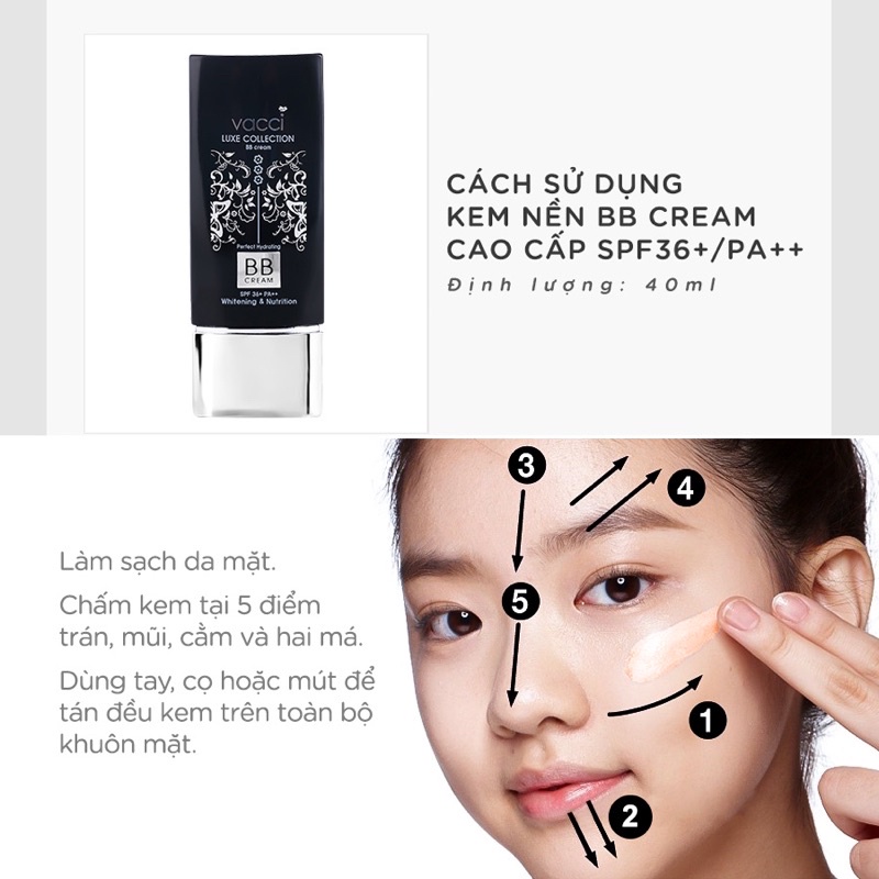 BB VACCI-KEM PHẤN TRANG ĐIỂM CAO CẤP BB CREAM DẠNG TUÝP - SPF50+ PA++