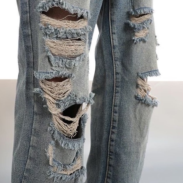 Quần Jean nam thời trang retro quần jean ống suông form rộng nam nữ quần jean nam rách gối hàn quốc quần bò nữ