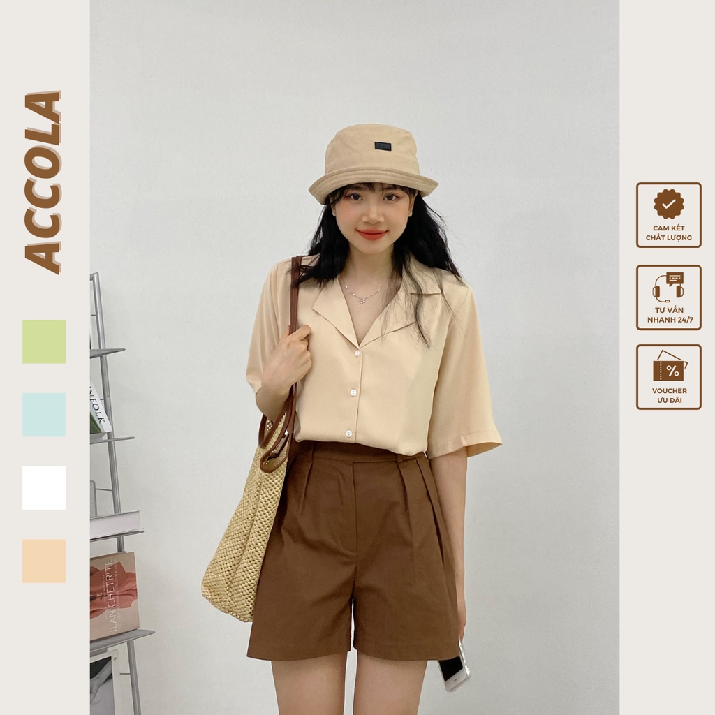 Áo sơ mi nữ tay ngắn freesize hàn quốc cổ vest by Accola Made 0508