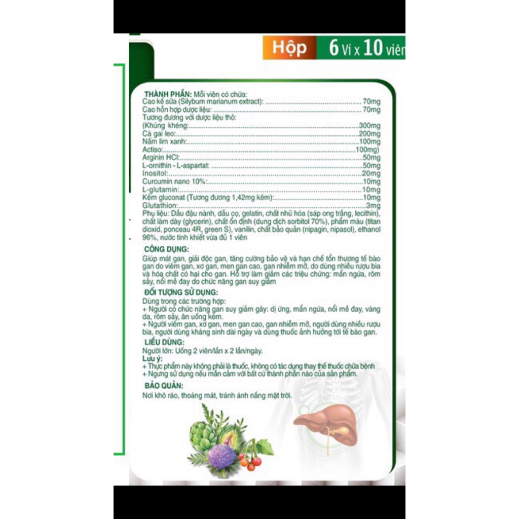 Viên Bổ gan Liver health   bổ gan, mát gan  Hộp 60 viên