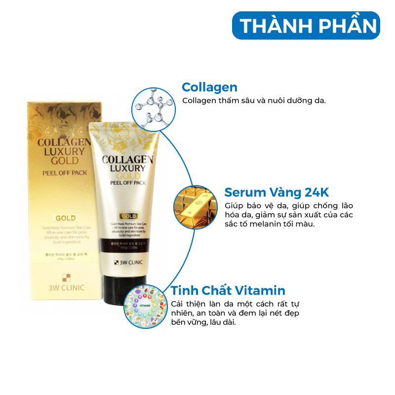 Mặt nạ lột dưỡng trắng da giảm mụn tinh chất vàng 24K 3W CLINIC Hàn Quốc 100ml