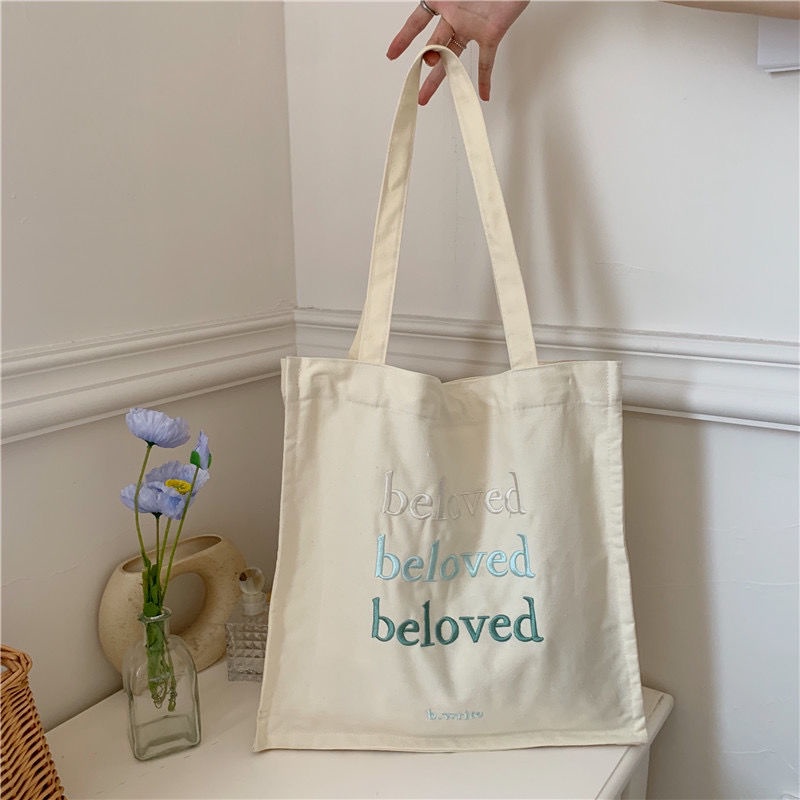 Túi Xách tote Vải canvas Thêu Chữ Phong Cách Hàn Quốc Mới 2022 og3u