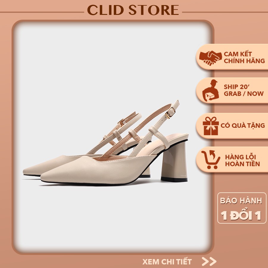 Giày cao gót nữ Slingback mũi nhọn gót vuông kiểu dáng basic 6p ClidStore, MSP: 223