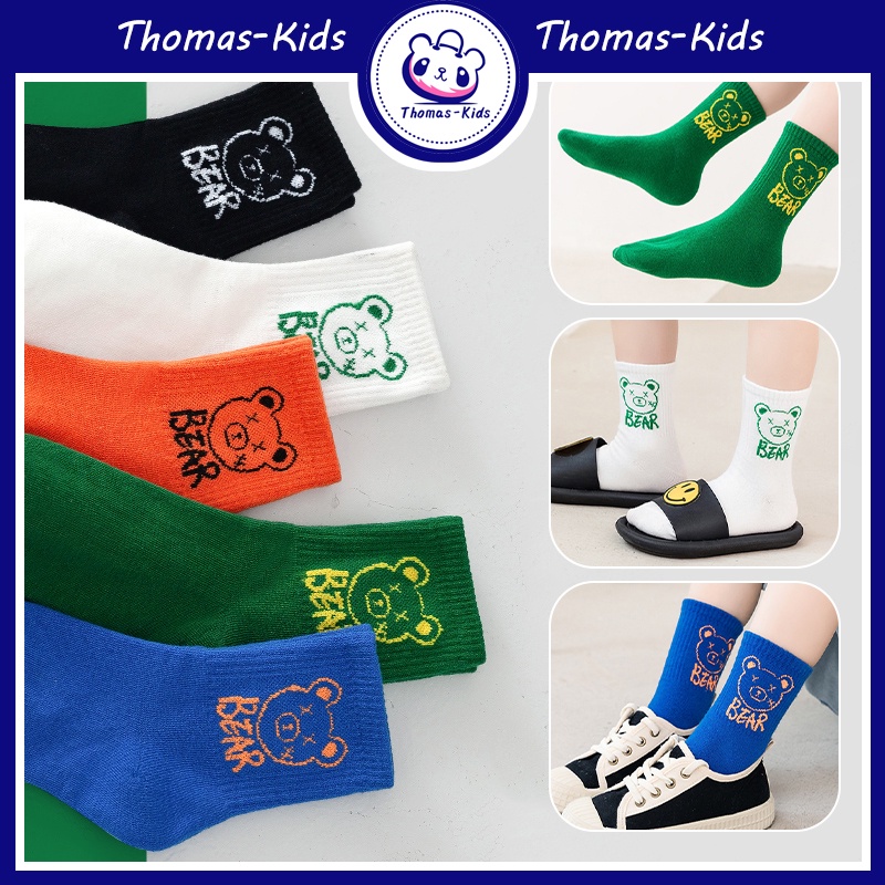 [THOMAS KIDS] 5 cặp 1-12 Yrs Vớ trẻ em chất lượng cao Cotton Letter Number Thoải mái cho trẻ em mùa hè Vớ cho bé trai bán buôn có sẵn