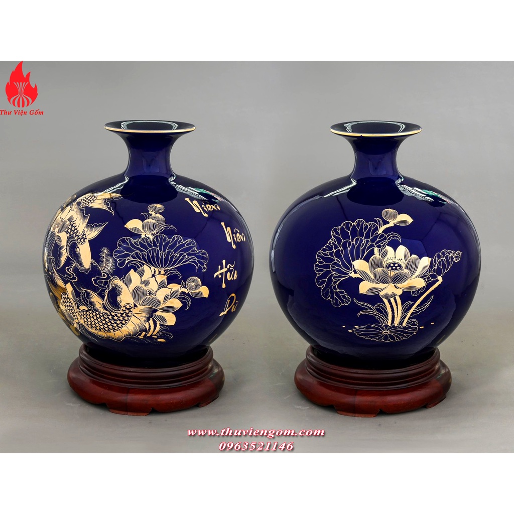 Lọ hoa hút lộc Bình hút tài lộc gốm sứ bát tràng men xanh tím