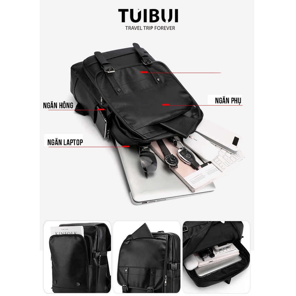 Balo đi học cao cấp thời trang nam nữ unisex Túi Bụi  chất liệu da Pu, ngăn để laptop máy tính 15,6 inch - TB02