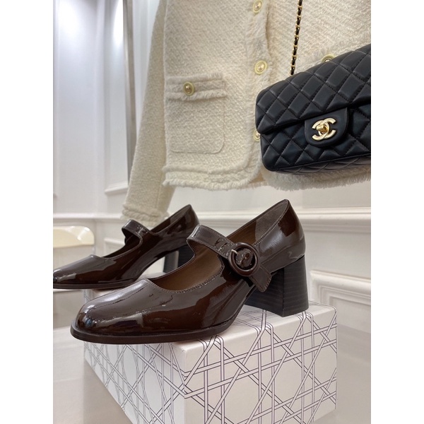 Giày búp bê gót cao 6.5cm da thật thương hiệu Carel cao cấp có 2 màu