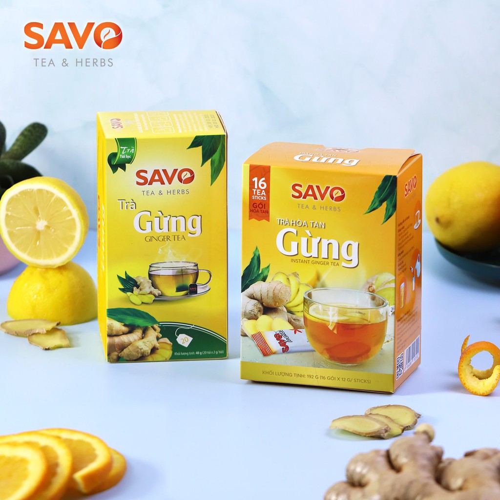 Trà SAVO Gừng  - Hộp 20 Gói x 2g