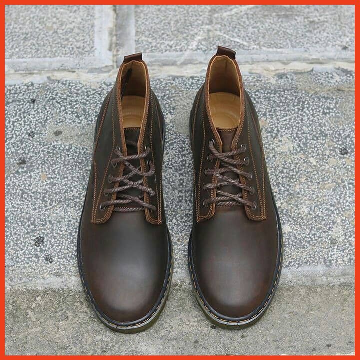 Giày Bốt Nam Đẹp Cổ Thấp Da Bò Cao Cấp, Boots Da Nam Mùa Đông Phong Cách Hàn ( Da Sáp) | BigBuy360 - bigbuy360.vn