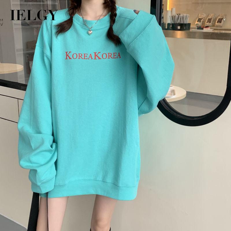 IELGY Áo sweater dài tay dáng rộng phong cách Harajuku Châu Âu cho nữ