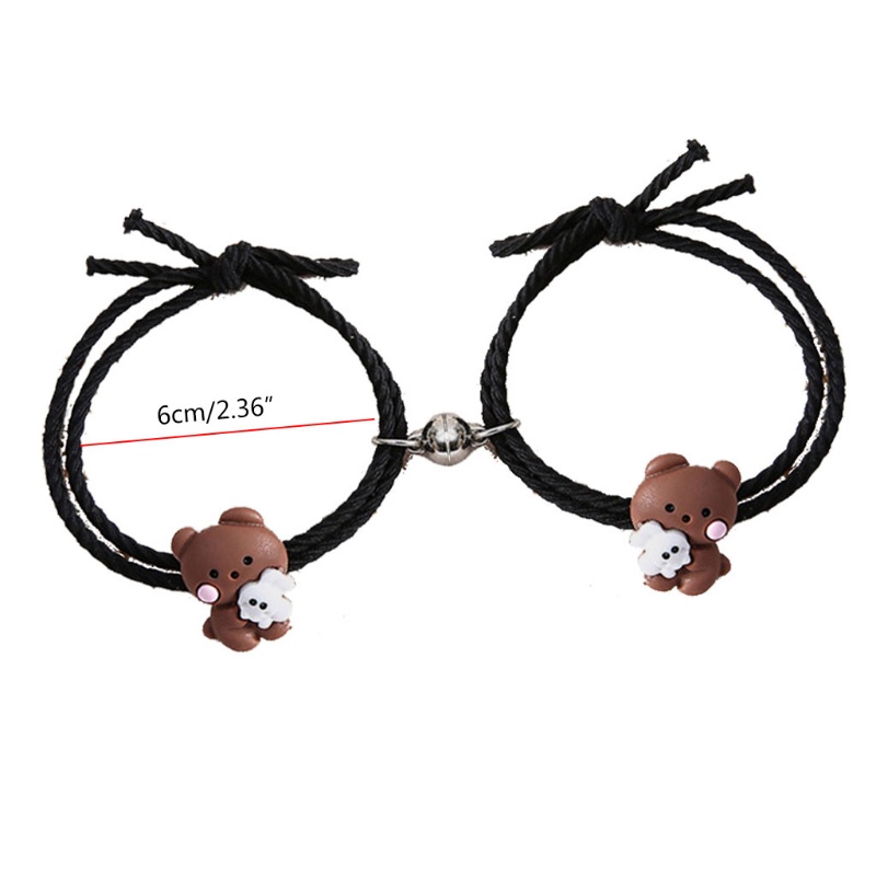Set 2 vòng tay dây co giãn màu hồng/đen hình gấu/thỏ dễ thương cho cặp đôi