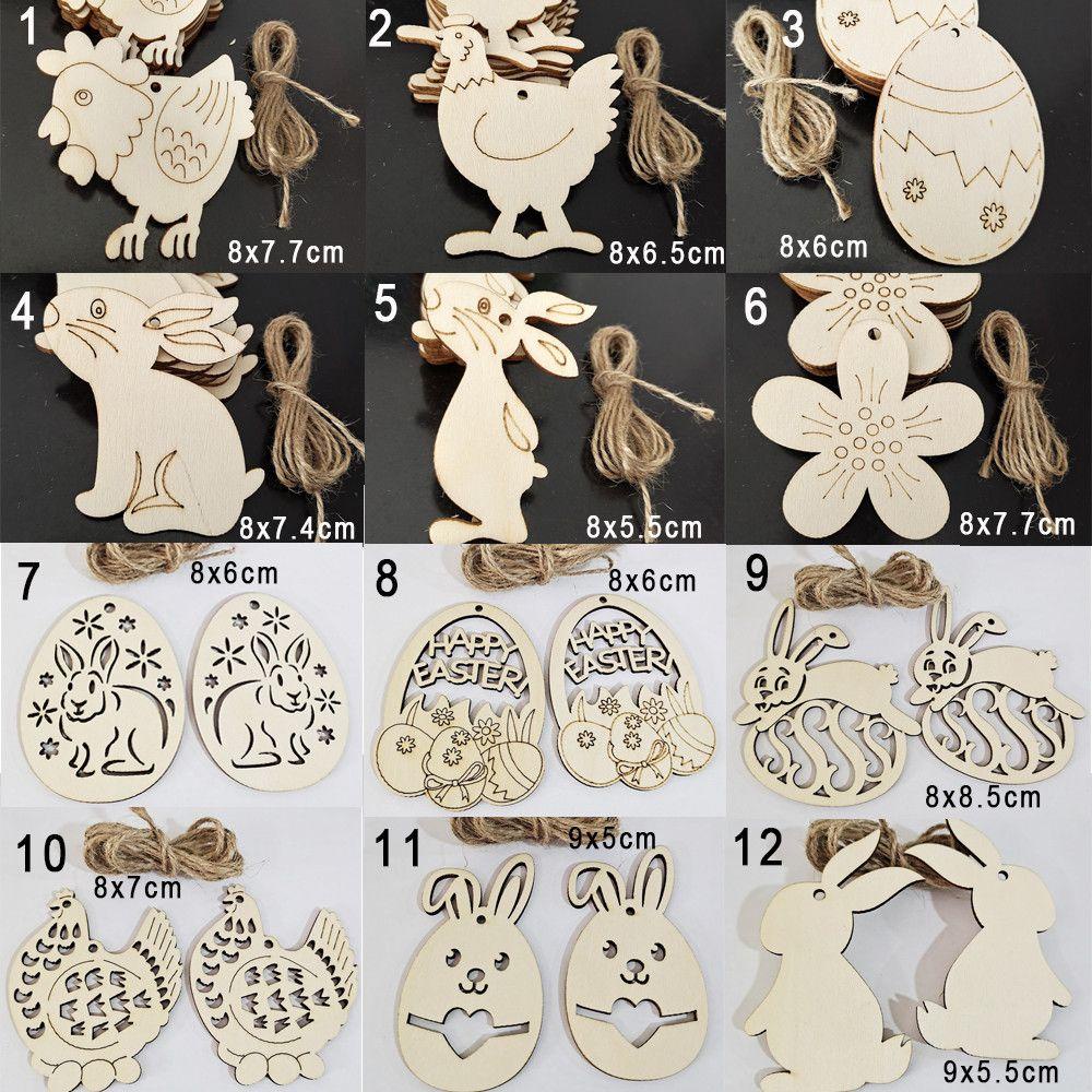 Set 10 Phụ Kiện Treo Trang Trí Bằng Gỗ Hình Thỏ Phục Sinh