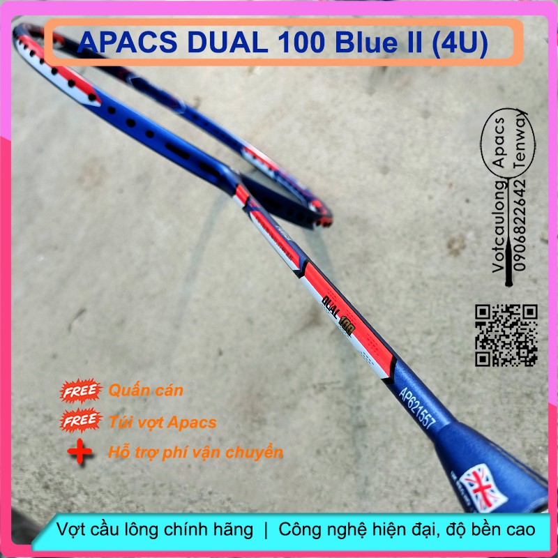 [Vợt cầu lông Apacs Dual 100 Blue II – 4U] Vợt cân bằng công thủ, sơn nhám tuyệt đẹp