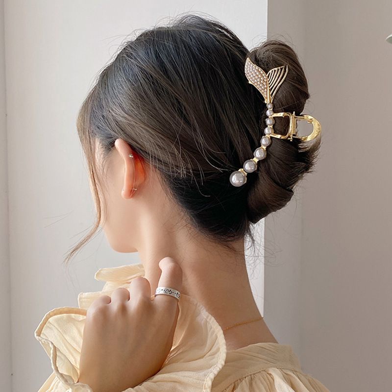 Kẹp tóc càng cua đính đá làm bằng kim loại kiểu dáng đuôi cá thời trang