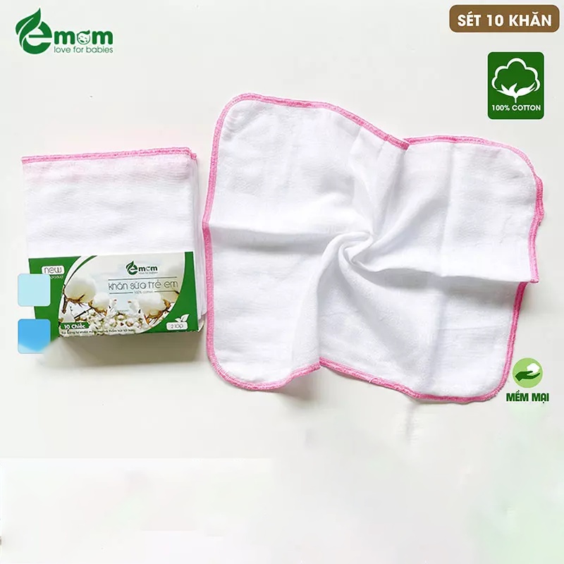 Khăn Sữa EMOM 2 Lớp Cao Cấp - Khăn Xô Sơ Sinh Gói 10 Chiếc