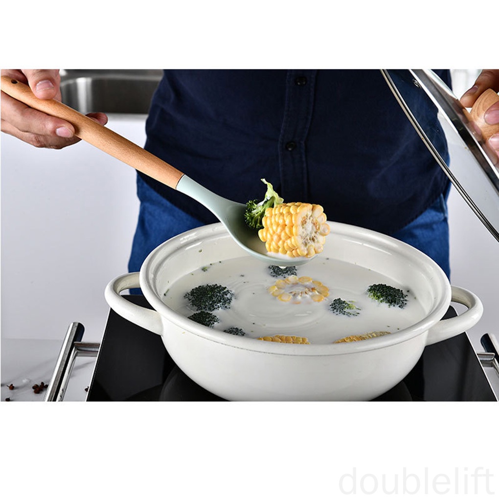 Dụng cụ nấu ăn nhà bếp với tay cầm gỗ chống dính nhiều loại tùy chọn tiện lợi