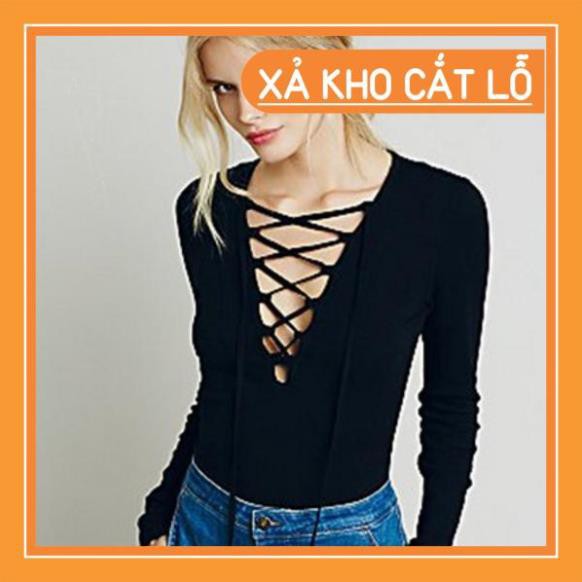 . Áo thun tay dài đan dây trước ngực quyến rũ cho nữ áo rút áo tiểu thư áo bigsize sơmi nữ áo sơmi nữ áo lụa áo trắng .
