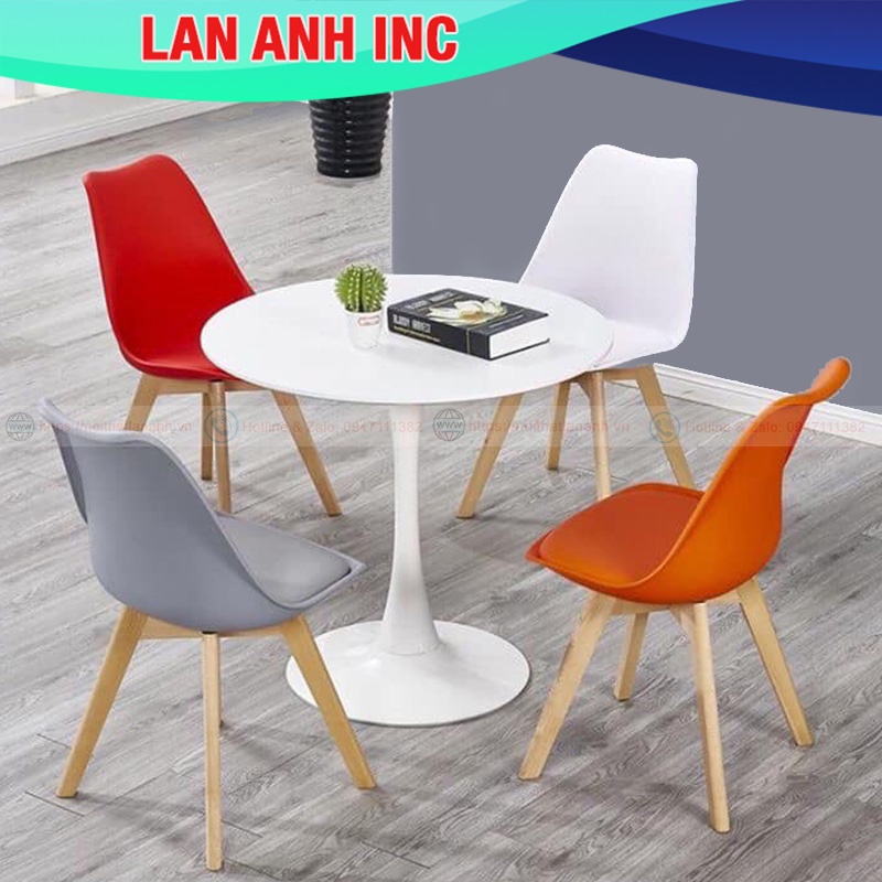 Bộ bàn tròn ăn cafe tulip 4 ghế eames nệm nhập khẩu cao cấp đẹp hiện đại LA-BBA18